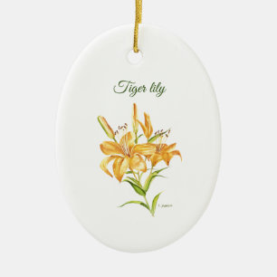 De Cerâmica Lily Tiger com flor, ou seja, ornamento cerâmico