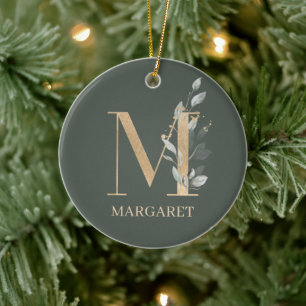 De Cerâmica M Monograma Ornamento Cerâmico Personalizado Flor
