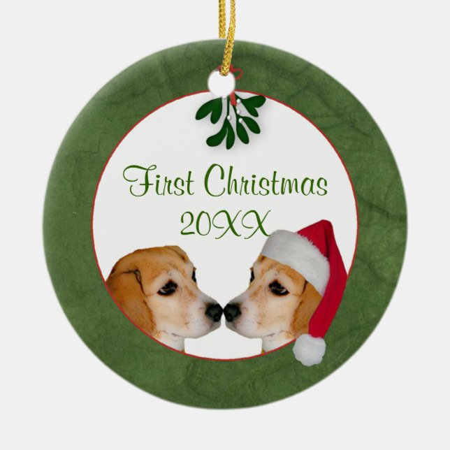 De Cerâmica Mistletoe Personalizado Beijo Primeiro Ornamento d (Frente)