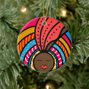 De Cerâmica Mulher Negra Turbana Colorida, Ornamento Laranja