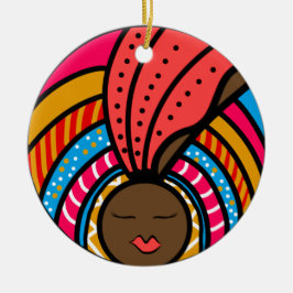 De Cerâmica Mulher Negra Turbana Colorida, Ornamento Laranja