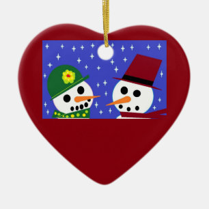 DE CERÂMICA MULHER NEVE PESSOAS NEVE ORNAMENTO CARDÍACO
