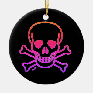 De Cerâmica Neon Skull, ornamento cerâmico preto redondo