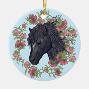 De Cerâmica Nome personalizado Borrão Negro Cavalo Ornamento