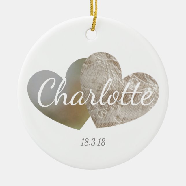 De Cerâmica Novo bebê/ christening local e ornamento cardíaco  (Frente)