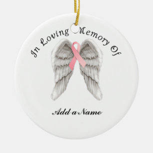 De Cerâmica O anjo cor-de-rosa da fita voa o ornamento do