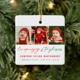 De Cerâmica O bebê junta ornamento da foto do Natal dos beijo
