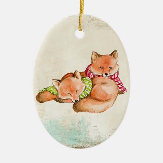 De Cerâmica O Fox Snuggles o ornamento (Frente)