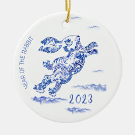 De Cerâmica Ornamento 2023 do Coelho Branco Azul Ano Novo Chin