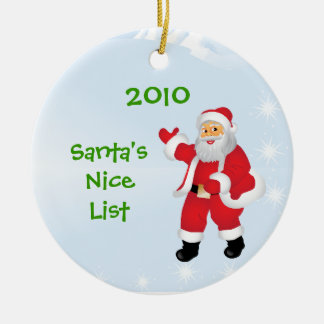 De Cerâmica Ornamento agradável da lista do papai noel com ano