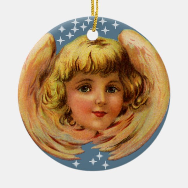 De Cerâmica Ornamento Anjo E Estrelas (Frente)