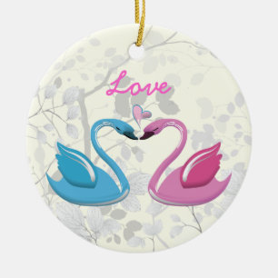 De Cerâmica Ornamento azul cor-de-rosa da lembrança do casal