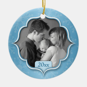 De Cerâmica Ornamento azul da foto do ø Natal da família
