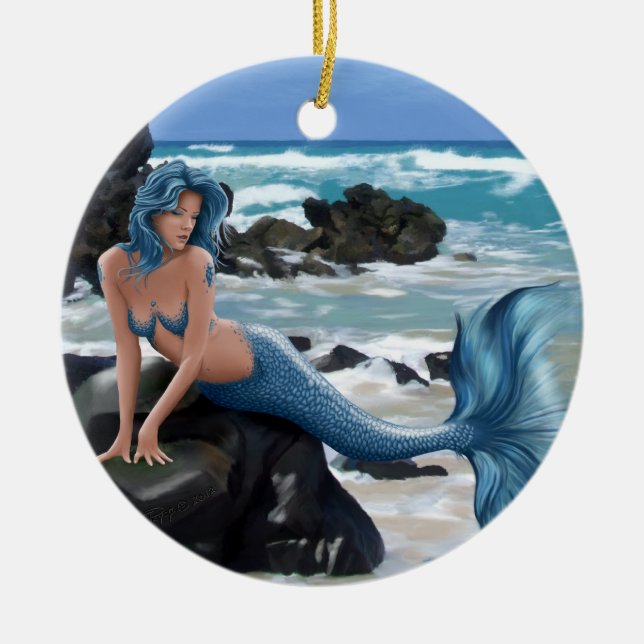 De Cerâmica Ornamento azul da sereia (Frente)