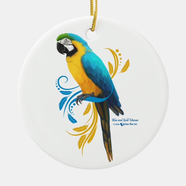 De Cerâmica Ornamento azul e Dourado do Macaw (Frente)