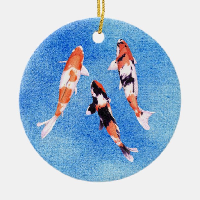 De Cerâmica Ornamento azul Koi flutuante (Frente)