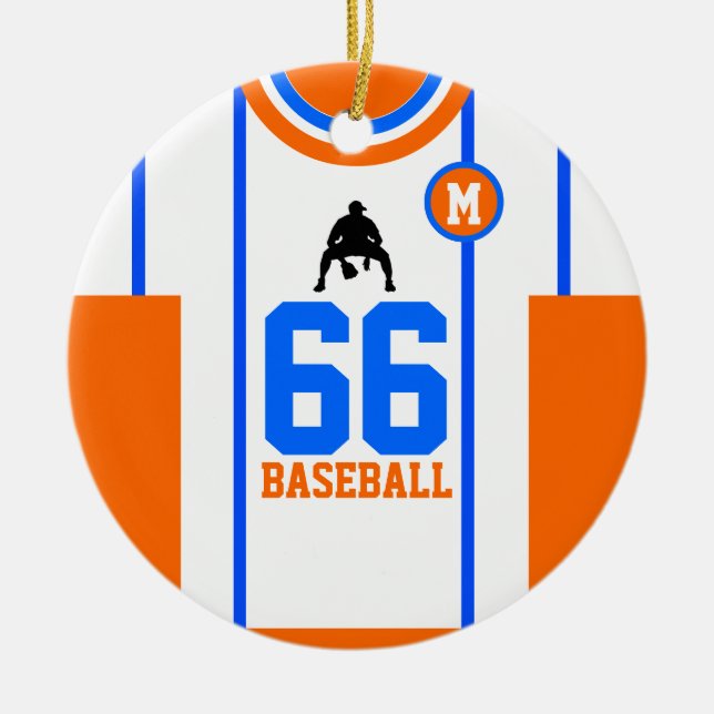 De Cerâmica Ornamento Azul Laranja Baseball Jersey (Frente)