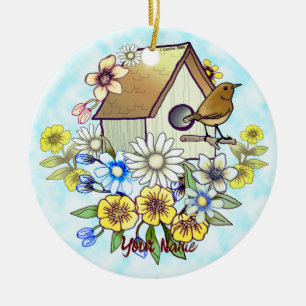 De Cerâmica ornamento Birdhouse Wren