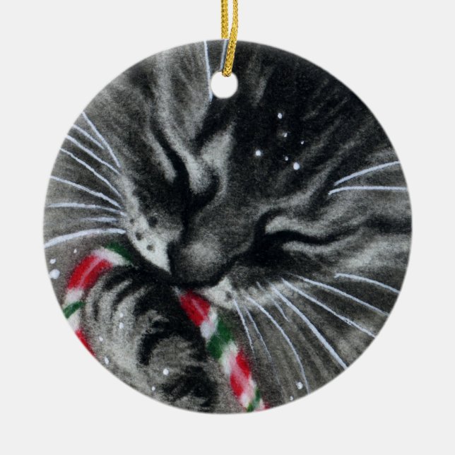 De Cerâmica Ornamento Candy Cane Kitten CAT (Frente)