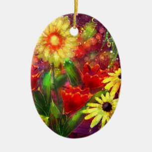 De Cerâmica Ornamento Cerâmico Abstrato Floral Amarelo