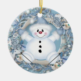 De Cerâmica Ornamento cerâmico Blue Snowman
