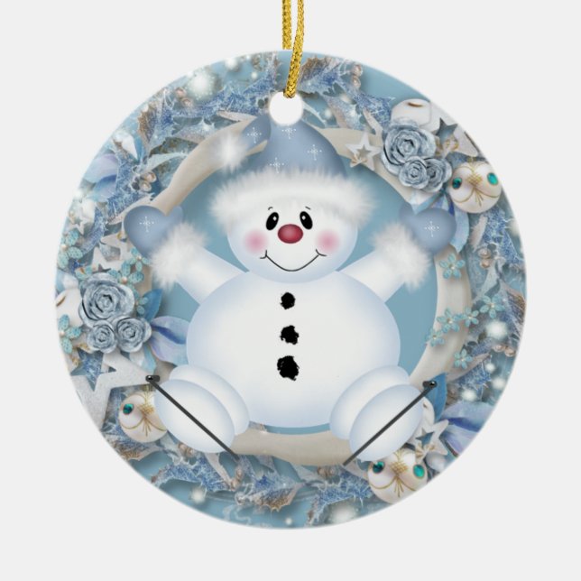 De Cerâmica Ornamento cerâmico Blue Snowman (Frente)