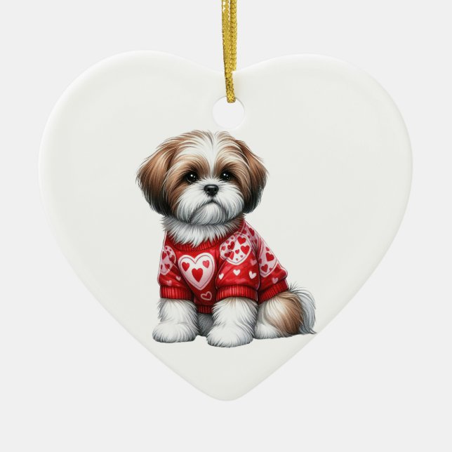 De Cerâmica Ornamento cerâmico do Namorados Shih Tzu Dog (Frente)