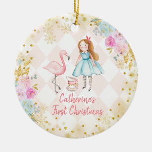 De Cerâmica  Ornamento cerâmico Dourado Rosa Alice