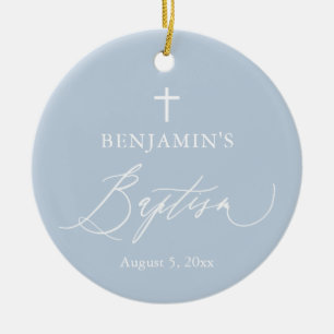 De Cerâmica Ornamento cerâmico Dusty Blue Cross Boy Baptism