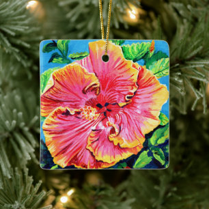 De Cerâmica Ornamento cerâmico Feliz Aloha Pink Hibiscus
