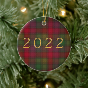 De Cerâmica ornamento cerâmico verde e vermelho, tartan
