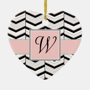 De Cerâmica Ornamento Chevron Preto-Branco e Blush