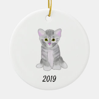 De Cerâmica Ornamento cinzento bonito do gatinho para o Natal