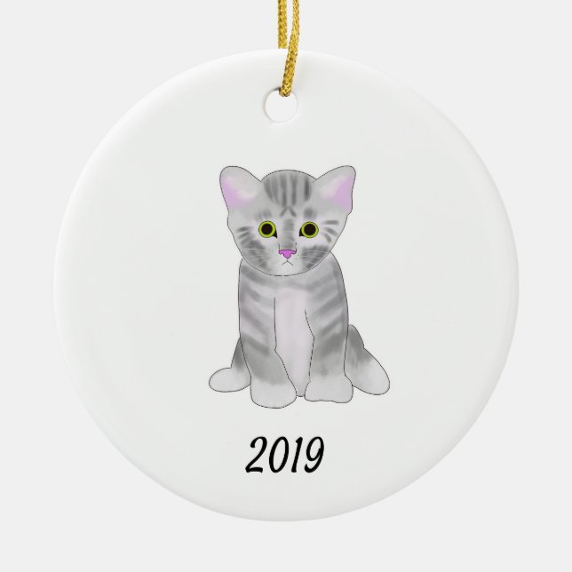 De Cerâmica Ornamento cinzento bonito do gatinho para o Natal (Frente)