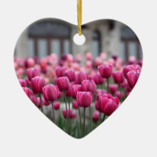 De Cerâmica Ornamento cor-de-rosa do coração das tulipas