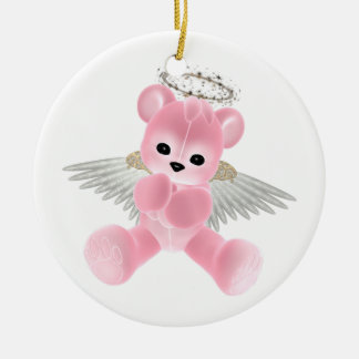 De Cerâmica Ornamento cor-de-rosa do urso do anjo-da-guarda do