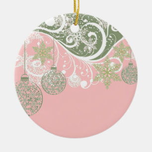 De Cerâmica Ornamento cor-de-rosa e verdes em um Flourish