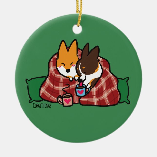De Cerâmica Ornamento Corgi Snuggles (Frente)