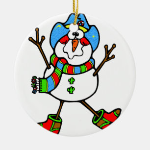 De Cerâmica Ornamento Cowboy Snowman