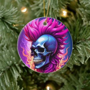 De Cerâmica Ornamento Crânio do Punk Flaming