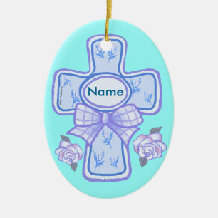 De Cerâmica Ornamento Cruz Cristã Arco Azul