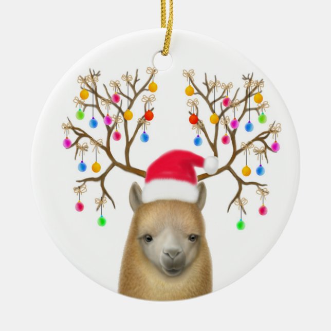 De Cerâmica Ornamento da alpaca do Feliz Natal (Frente)