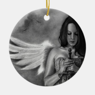 De Cerâmica Ornamento da espada da menina do anjo do defensor