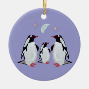 De Cerâmica Ornamento da família do Natal do pinguim
