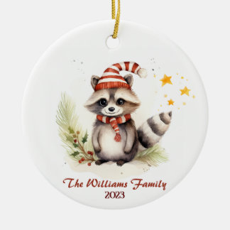 De Cerâmica Ornamento da Família Racoon Christmas