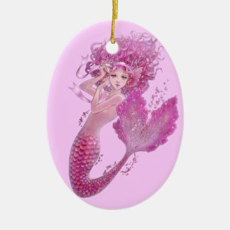 De Cerâmica Ornamento da fantasia - sereia cor-de-rosa da fita
