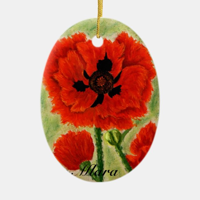 De Cerâmica Ornamento da flor com popies vermelhos (Frente)