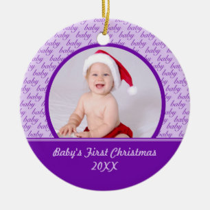 De Cerâmica Ornamento da foto do Natal do bebê roxo primeiro