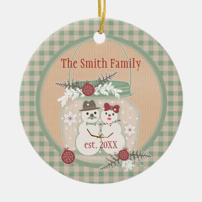 De Cerâmica Ornamento da foto do Natal do casal feito sob (Frente)