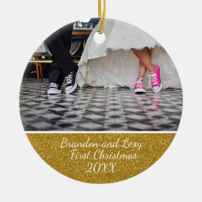 De Cerâmica Ornamento da foto do Natal dos casais primeiro (Frente)
